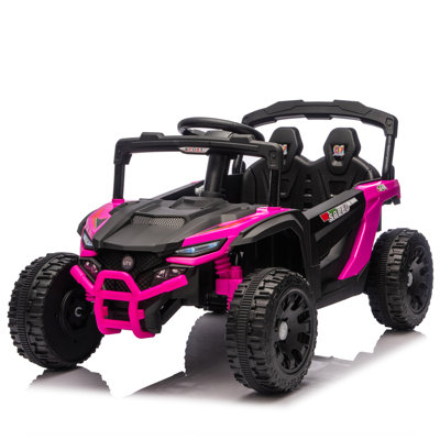 24V Ride On UTV W / PC 2,4G, 80 W * 2, suspension à quatre roues, barre anti-collision, châssis haut et roues antidérapantes, Bluetooth et musique, offre une vitesse de 1,86 à 3,11 mi / h pour les 3 à 5 ans