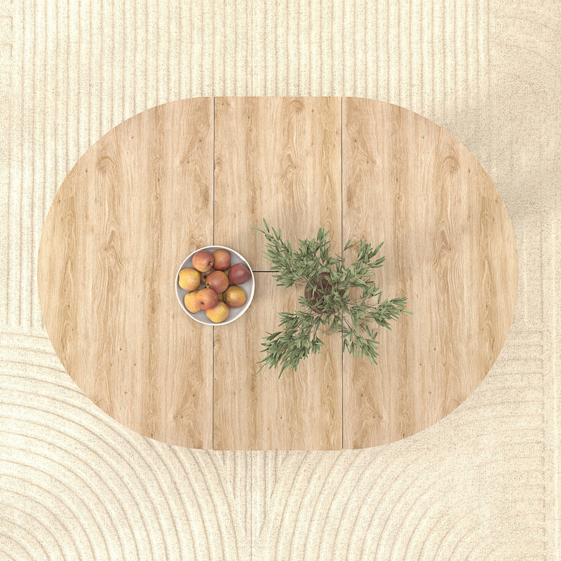 Table de salle à manger Farmhouse, table ovale extensible avec rallonge amovible, Chêne blanc/blanc