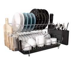 1pc Dish Drying Rack, 2-Tier,Black Dish Rack With Drain Board For Kitchen  Countertop,Dish Drainer With Utensil Holder And Cup Holder, Space Saving Rac