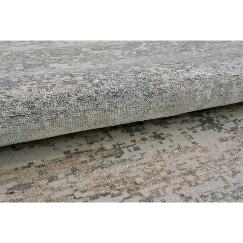 High-Quality Hand-Knotted Silver And Aqua Area Rug