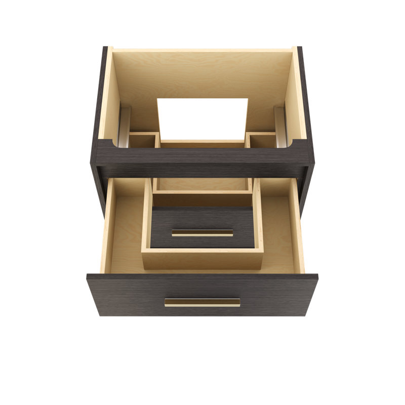 Rift White Oak Two-Drawer Single Bath Vanity, Gray Weathered, Satin Gold, 30"