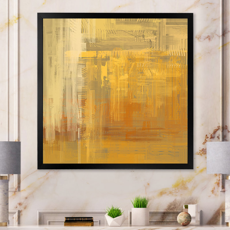 «Yellow and Gray Grunge Frozen Art II», reproduction d'art sur toile encadrée, Cadre noir, H 30 po x l 30 po x P 1 po