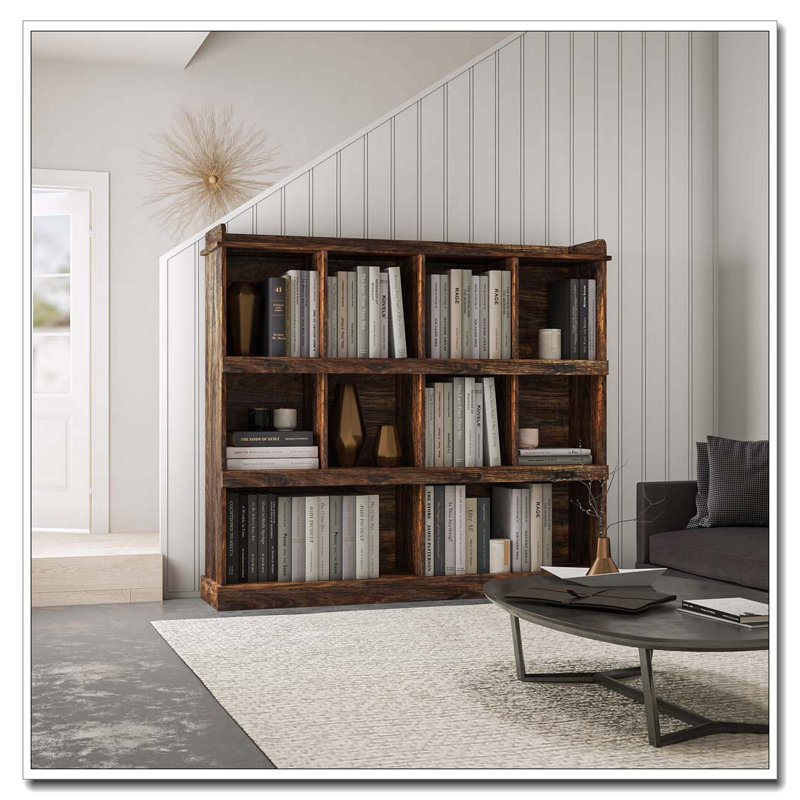 Bibliothèque à 10 tablettes avec rangement pour casiers, Espresso