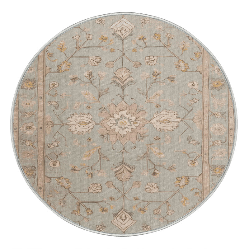 Tapis beige lavable à la machine Afyon, Rond 3 pi