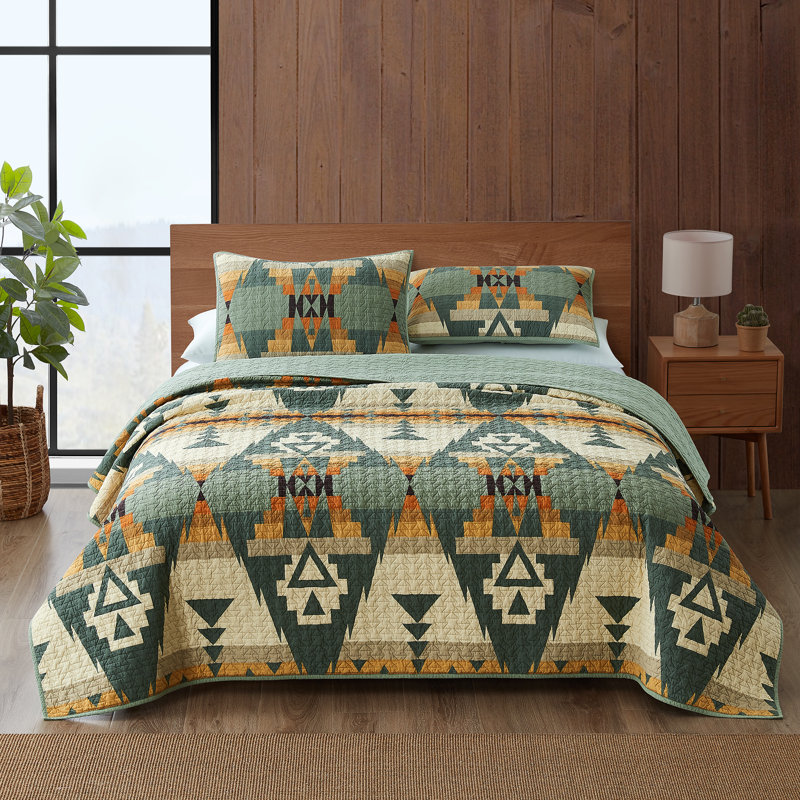 Full Sage Cotton Reversible Patchwork Coverlet Set