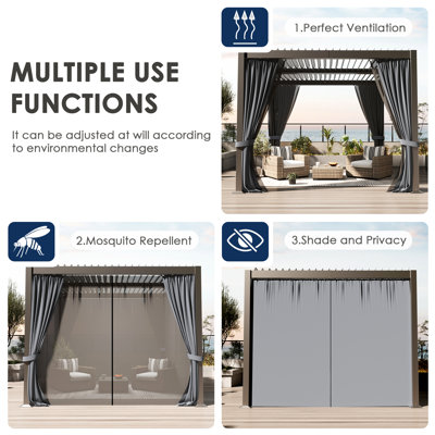 Metal Pergola With Hardtop Roof, Purple Leaf Pergola For Backyard, Aluminum Pergolas With Curtains, Gazebo For Garden,Patio,Black