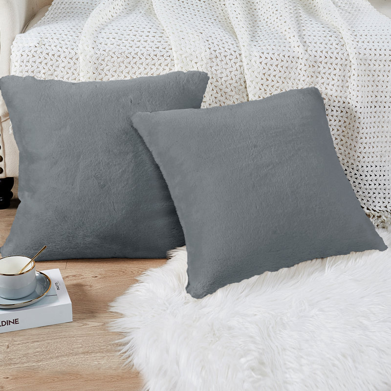  Faux Fur Throw Square Pillow Cover, Cloudburst