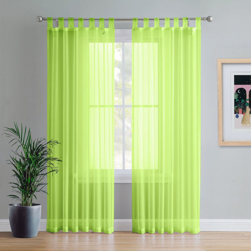 Birdsall Tab Top Sheer Single Curtain Panel, Lime, 144 W x 122 D cm