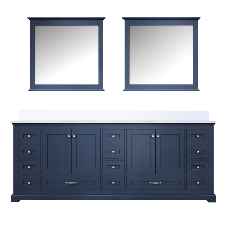 Dukes 84 in. W x 22 in. D Double Bath Vanity and Mirrors, Navy Blue, White Cultured Marble