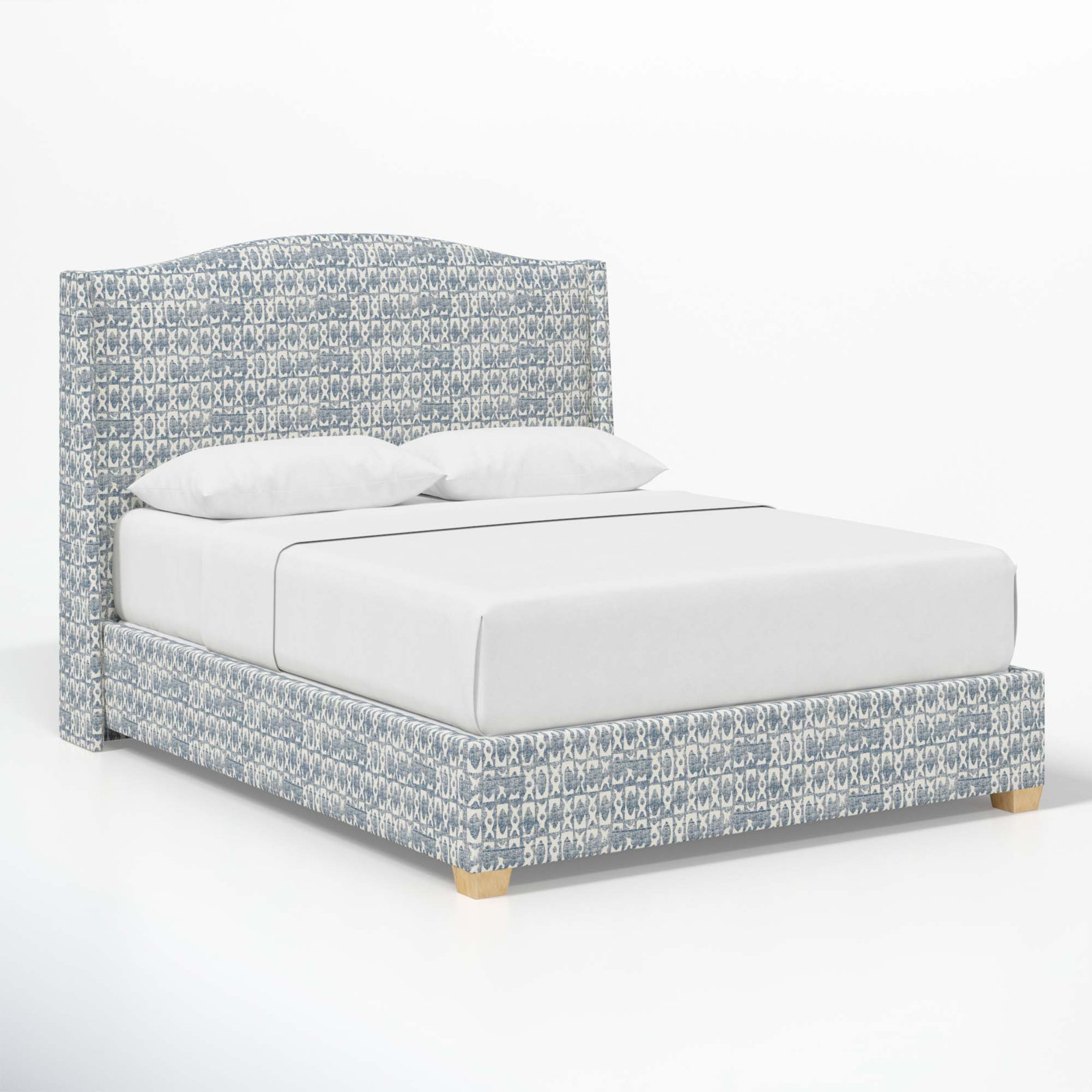 Allis Upholstered Wingback Bed, King, Texture Block Blue