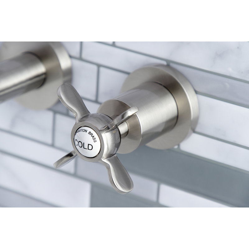 Kingston Brass Essex Two-Handle 3-Hole Wall Mount Bathroom Faucet, Brushed Nickel