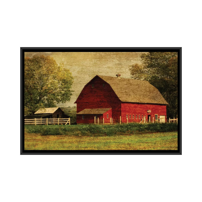 «Grange», Tee Studios, «Red Barn», impression sur toile, H 18 po x l 26 po x P 1,5 po, Toile avec cadre noir, Pas de tapis