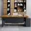 Bureau brun et noir en bois massif en forme de L + fer-1913212549