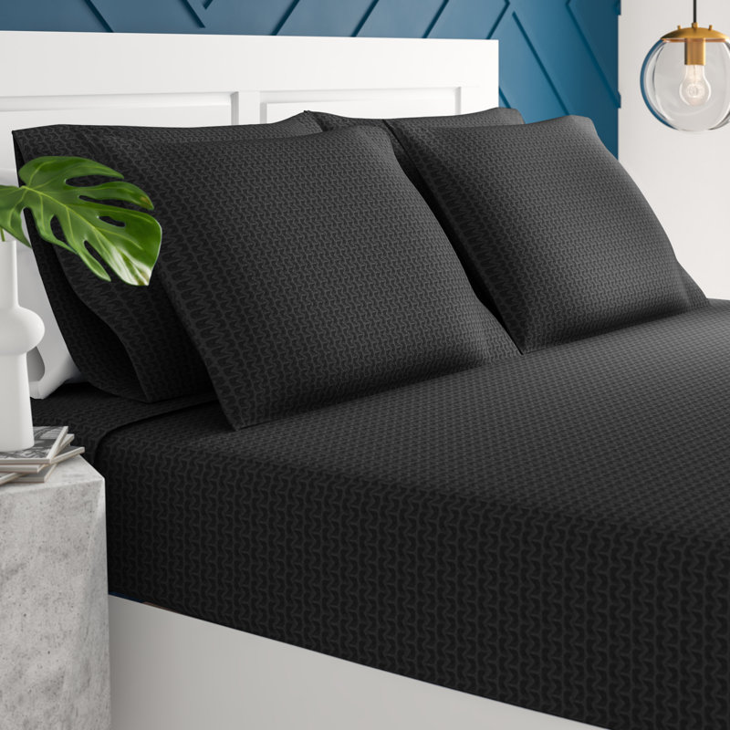 Ensemble de draps 6 pièces, Ensemble de draps pour grand lit + un drap-housse, Bleu marine