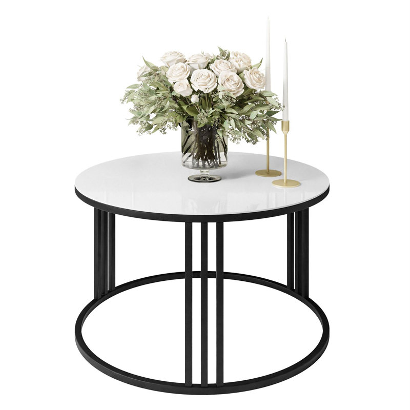 Strock Frame Coffee Table, Black, White Glass