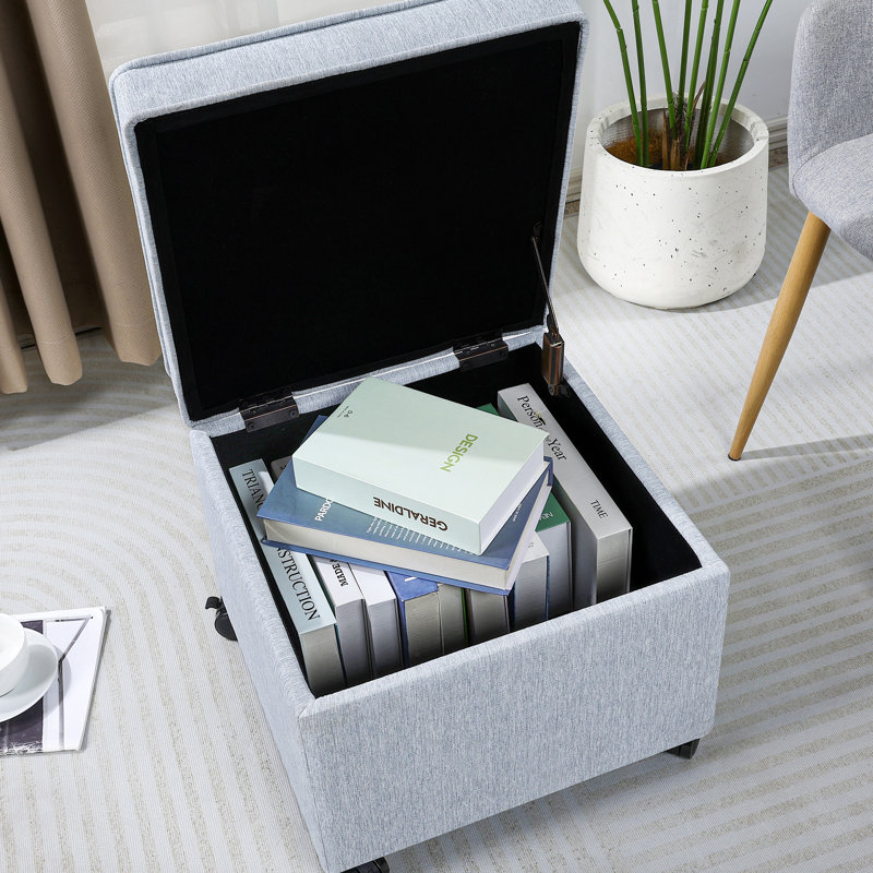 Felixstowe Storage Ottoman Script Fabric With Casters, Light Gray