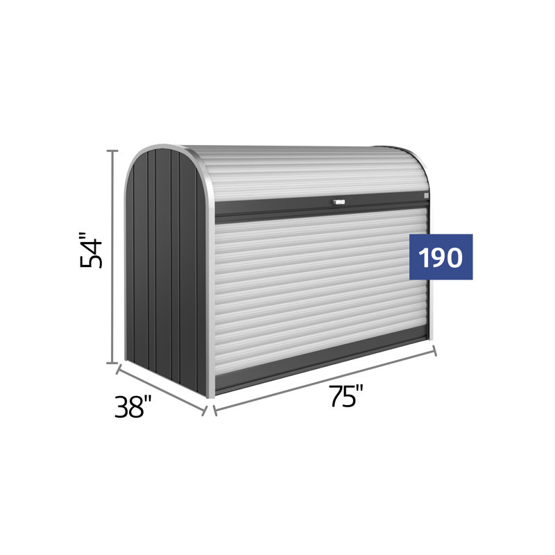 Biohort StoreMax 6' L x 3' D x 4' H Metal Horizontal Roller Shutter Door Storage Bike Shed with Lock Gray