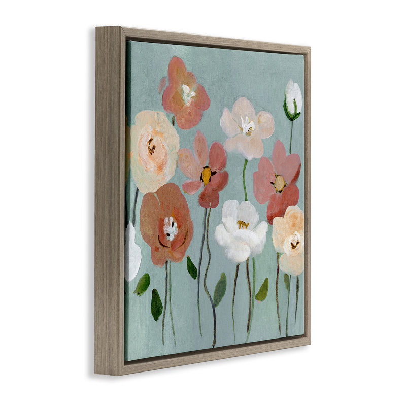 Boho Blooms sur cadre flottant bleu, design par Charity Henderson, H 25 po x l 25 po, Cadre flottant orme Montalcino