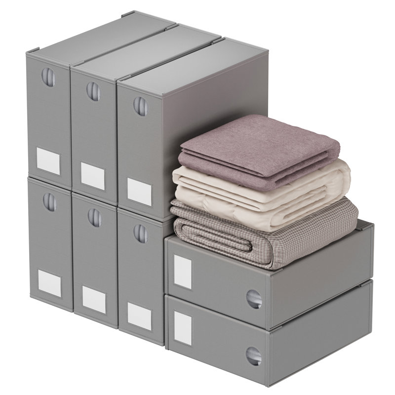 8 Pack Bed Sheet Organizers and Storage, Foldable Linen Closet Organizer with Window for Queen and King Size Bedding, Gray