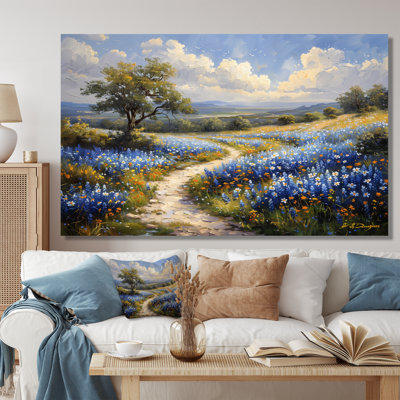 «Blue Green Summer Meadow Charm Blue Bonnets III - Blue Bonnets», reproduction d'art