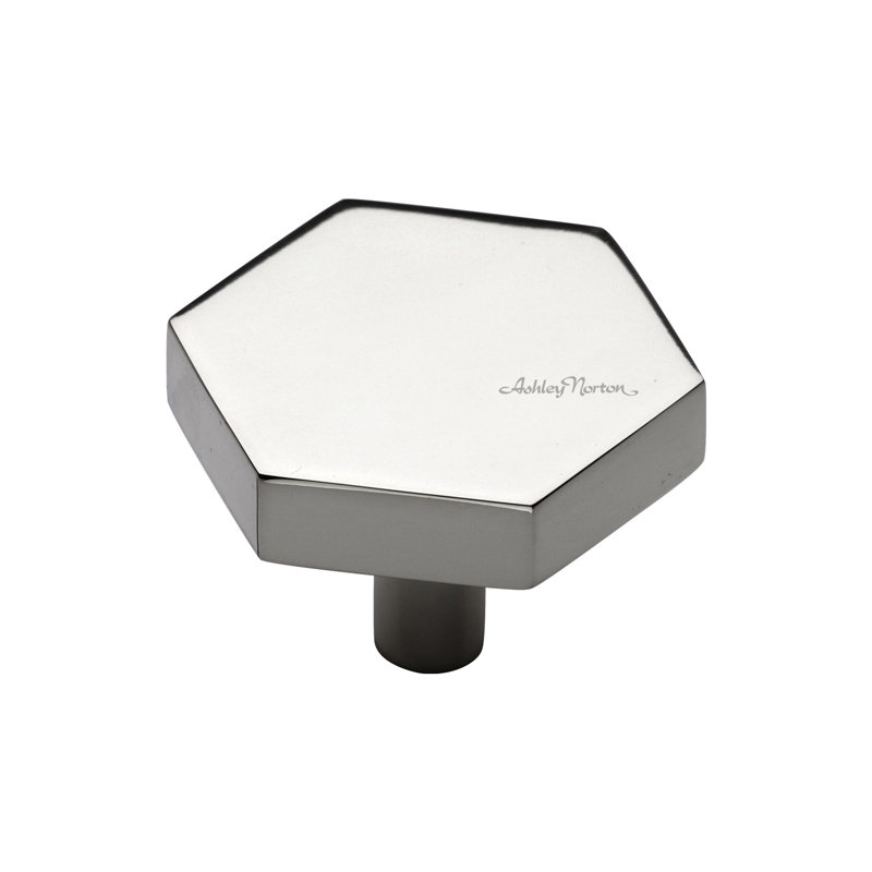 Polished Nickel Modern Hexagonal Cabinet Knob with Mounting Hardware