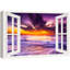 Fenêtre de paysage «Window View Purple Neon Tropical Ocean Beach Sunset Nature Scenic Landscape» sur toile-98448936