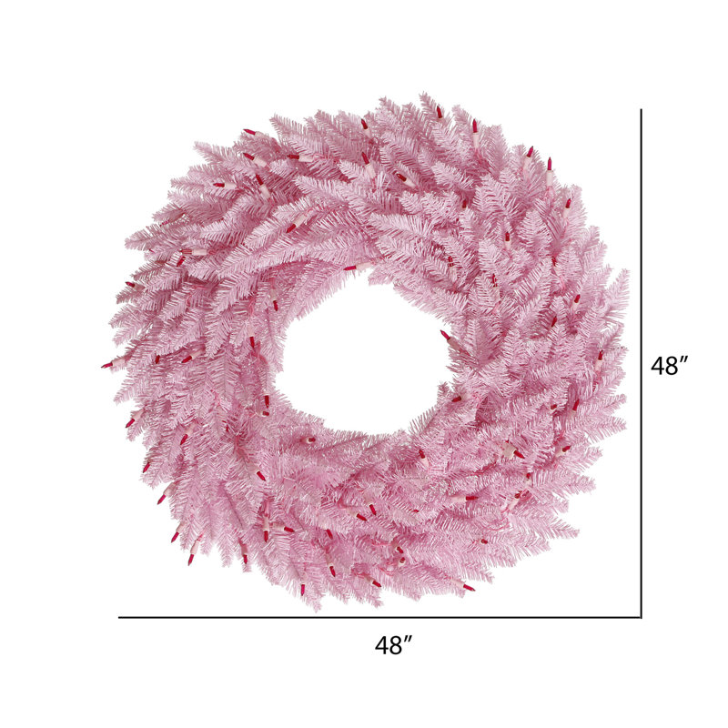 Couronne de Noël artificielle en PVC, H 48 po x l 48 po x P 5 po, Rose