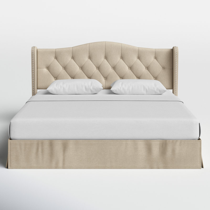 Lit plateforme tapissier Knott Riley, Beige, Très grand