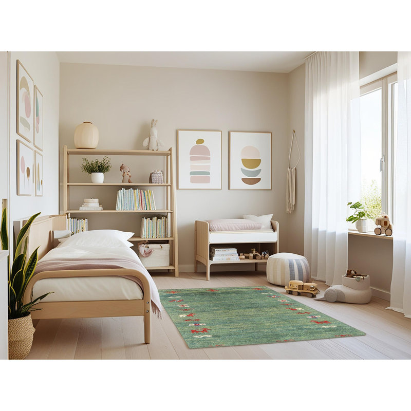 Tapis contemporain vert / rouge, Rectangle 3 pi x 5 pi