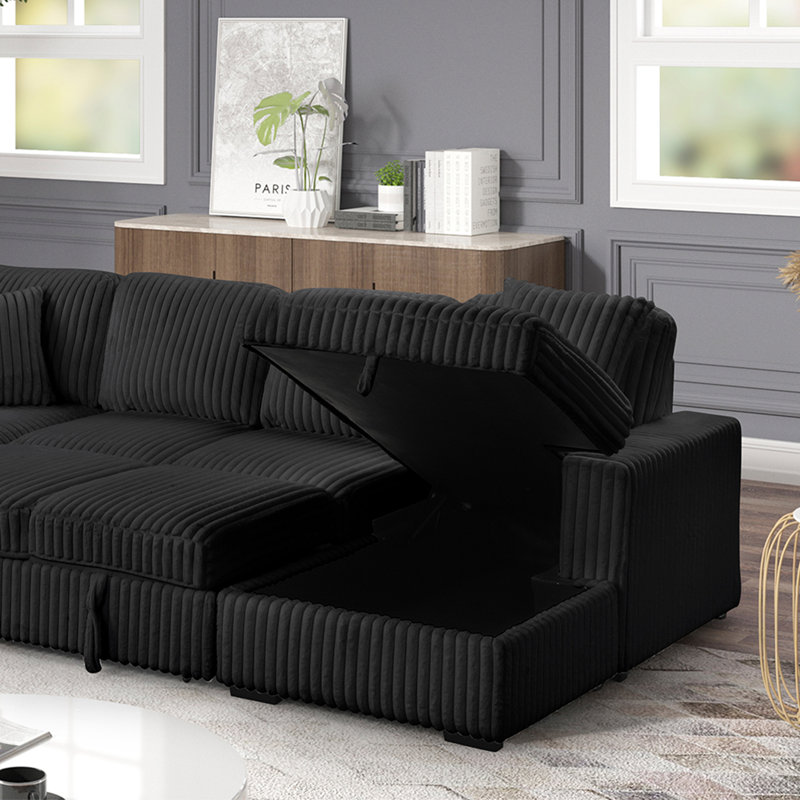 Canapé modulaire Ratasha, Mélange de polyester noir; velours