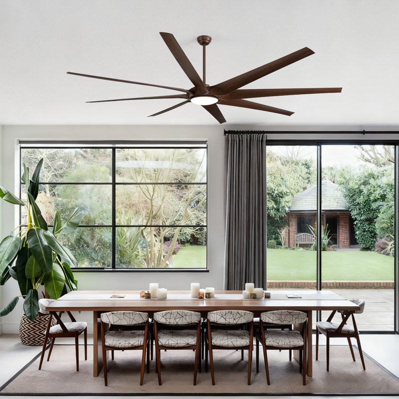 100" 8 - Blade Led Standard Ceiling Fan With Remote Control And Light Kit Included, Brown