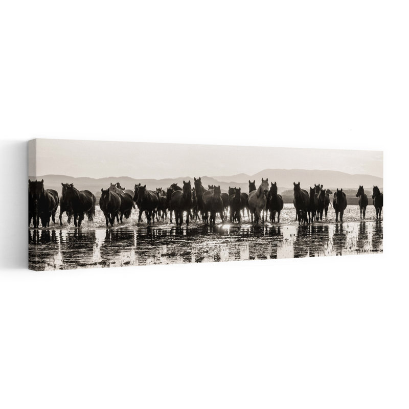 Wild Horses In Water by Merthan Kortan - Wrapped Canvas Panoramic Print, 91.44 cm H x 30.48 cm W