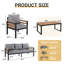 Ensemble de conversation extérieur 5 personnes avec structure en bois massif et acier, ensemble de mobilier de patio comprenant un canapé 3 places, 2 chaises et une table basse, coussins gris amovibles-738006452