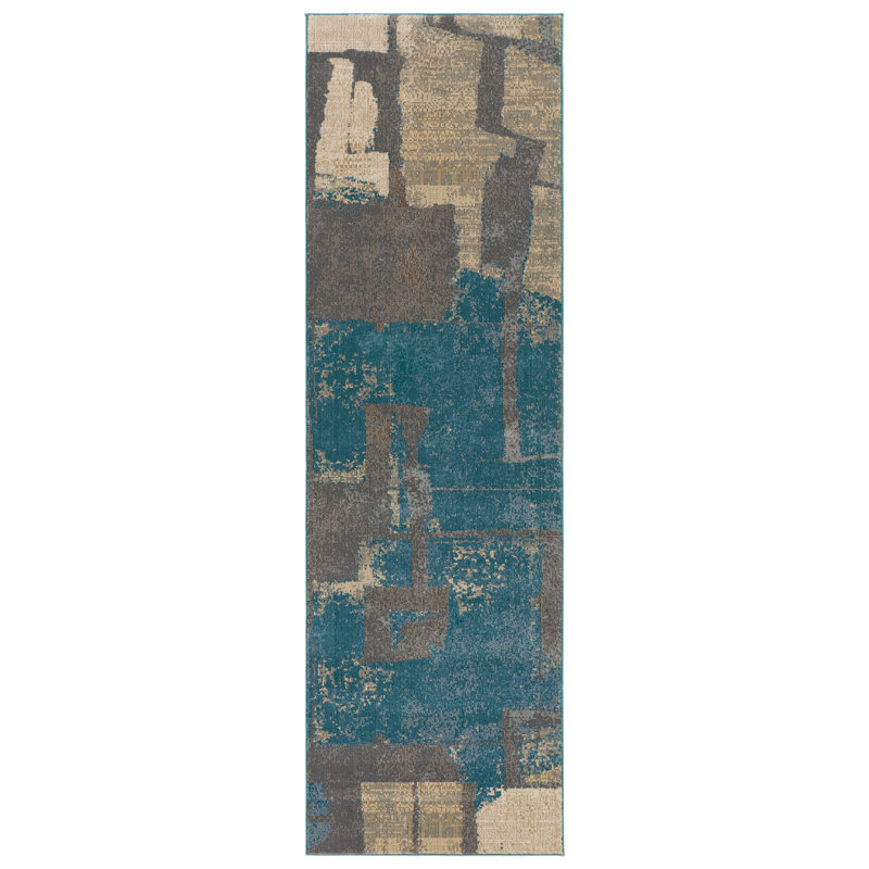 Sanaa Abstract Blue Area Rug, Runner 2'6" x 8'