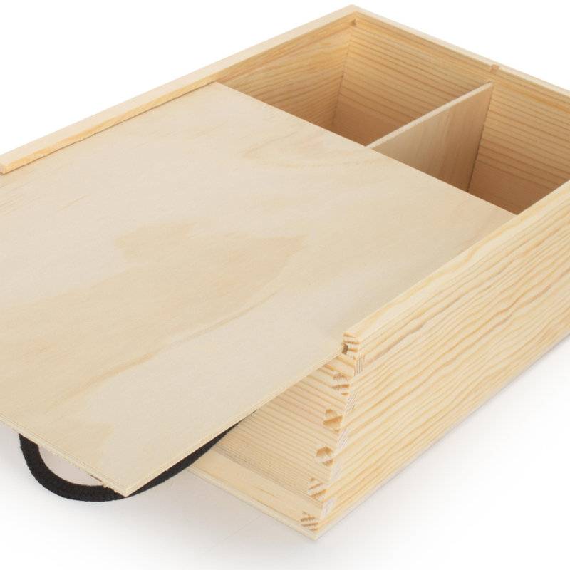 2 Beer Bottle Pinewood Carry Case with Solid Lid Carrier