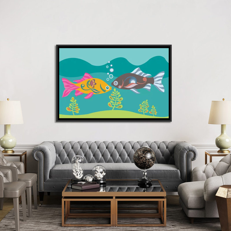 « two fishs », impression sur toile tendue, H 40 po x l 60 po x P 1,5 po, Toile avec cadre noir