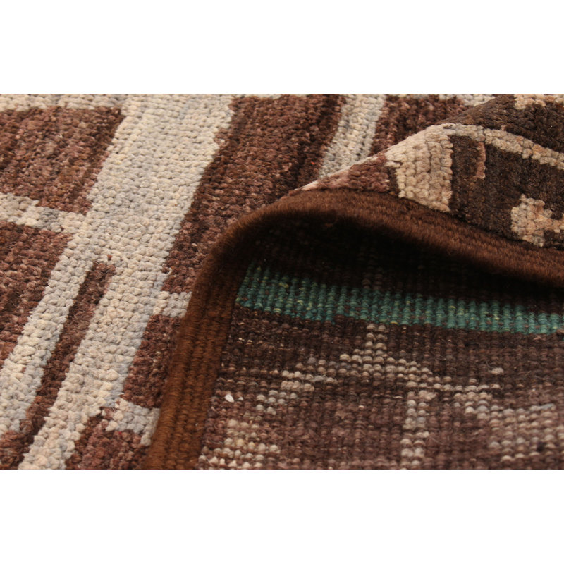 Tapis marocain brun foncé en laine nouée à la main de conception unique 4 pi 1 po x 5 pi 9 po New Age