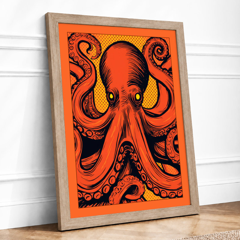 Dynamic Octopus Graphic - Framed Print, A4 - 29.7 x 21.0 cm, Oak