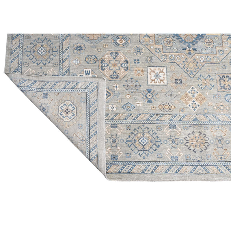 Tapis unique bleu, brun et blanc de 10 pi x 13 pi 8 po