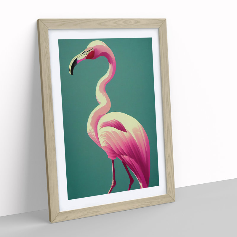 Dashing Flamingo - Single Picture Frame Print, 64cm H x 46cm W x 2cm D, Oak