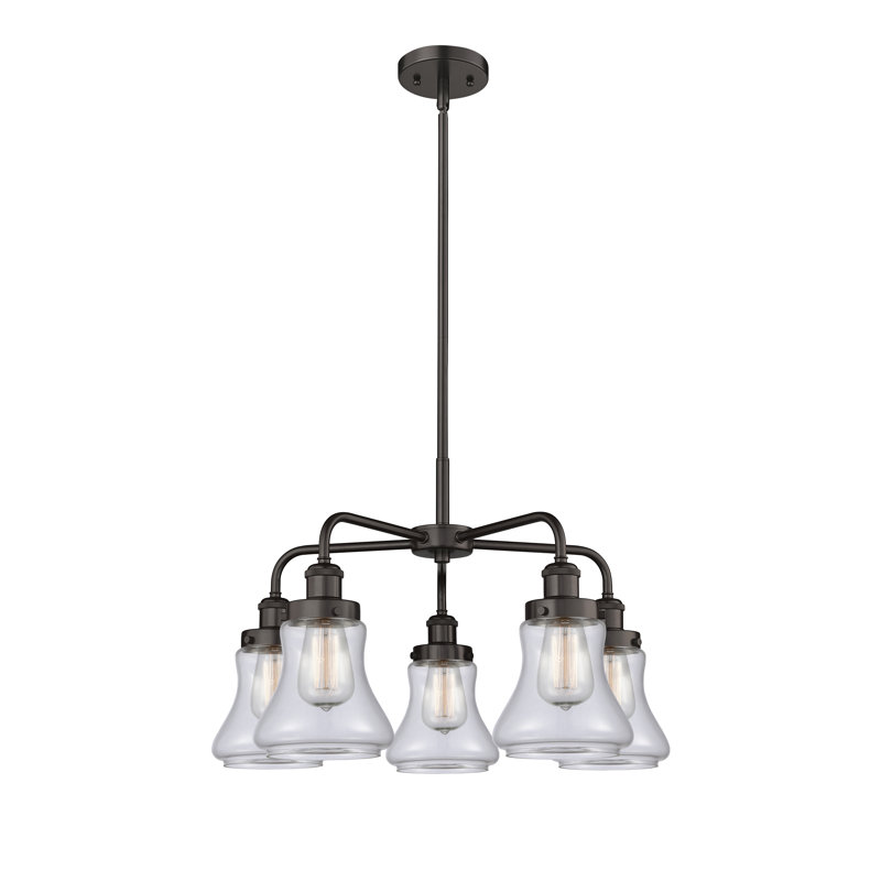 Lustre suspendu 5 lumières 24 po Bhanupriya, Transparent, Bronze huilé