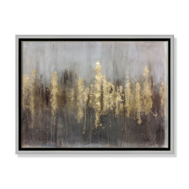 Reproduction d'art sur toile avec cadre doré - Forêts dorées, H 12 po x l 16 po x P 2 po, Cadre argenté