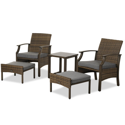 Ensemble de 5 chaises d'extérieur en osier avec repose-pieds et table basse