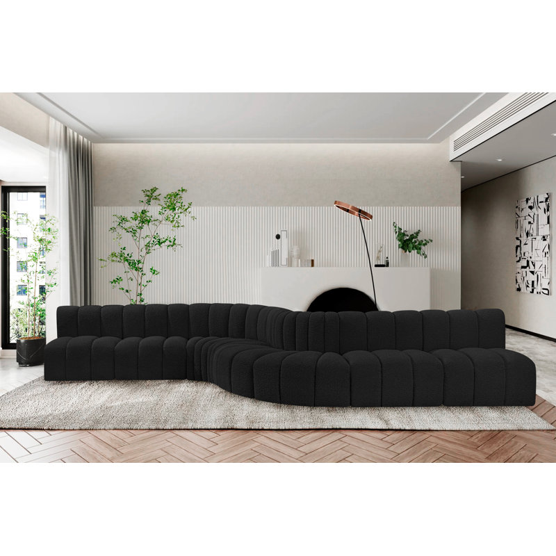 Canapé et méridienne rembourrés Hygerta, Tissu bouclé noir