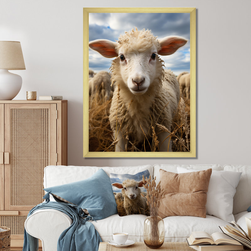 Sheep Selfie - animaux, art mural sur toile, H 40 po x l 30 po x P 1,5 po, Encadrement doré
