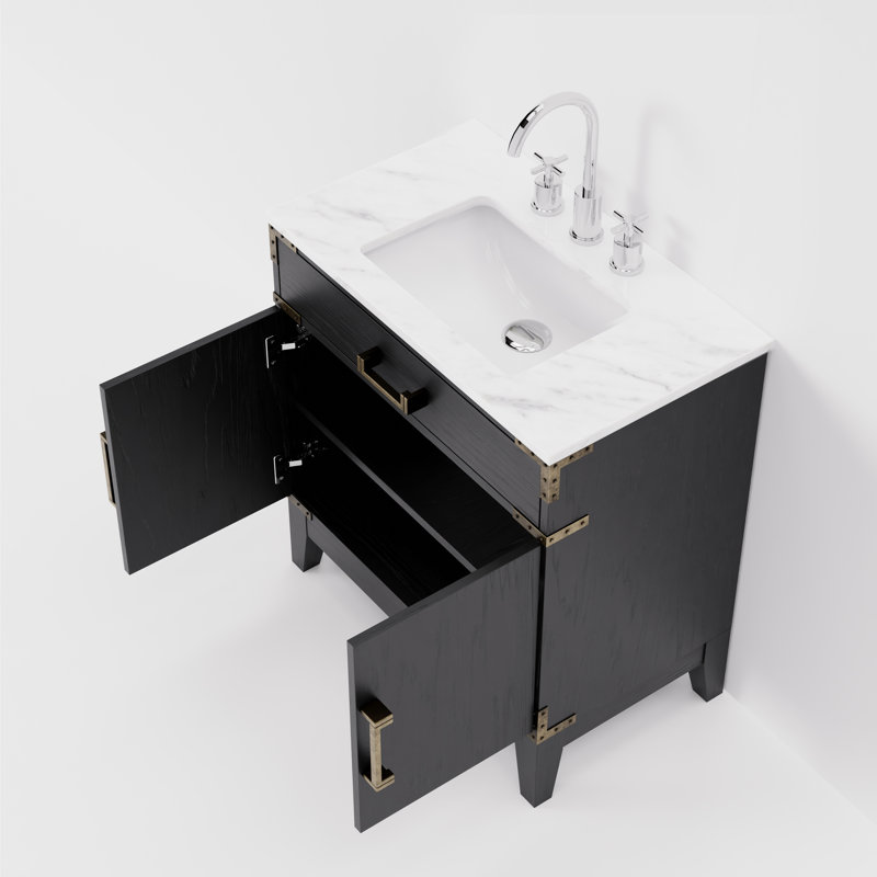 Ensemble de meuble-lavabo simple 30 po x P 22 po Laurel, Chêne noir, Marbre de Carrare blanc