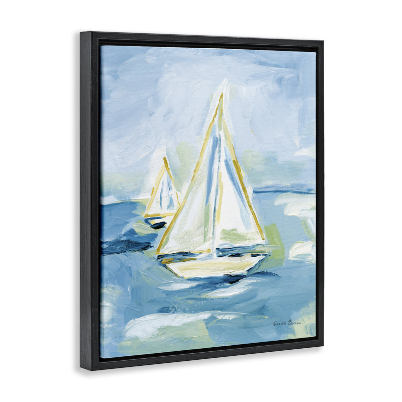  Art sur toile flottante "Faring on Sea" par Farida Zaman, H 31 po x l 25 po, Cadre flottant noir de jais