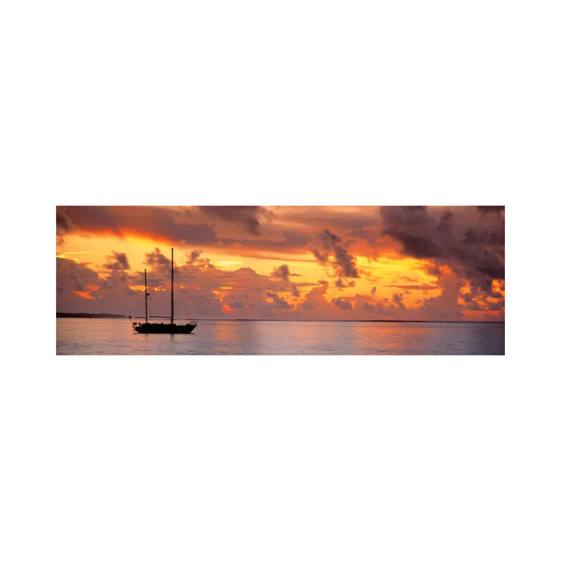 Boat At Sunset - Wrapped Canvas Panoramic Print, 30.48 cm H x 91.44 cm W x 1.91 cm D