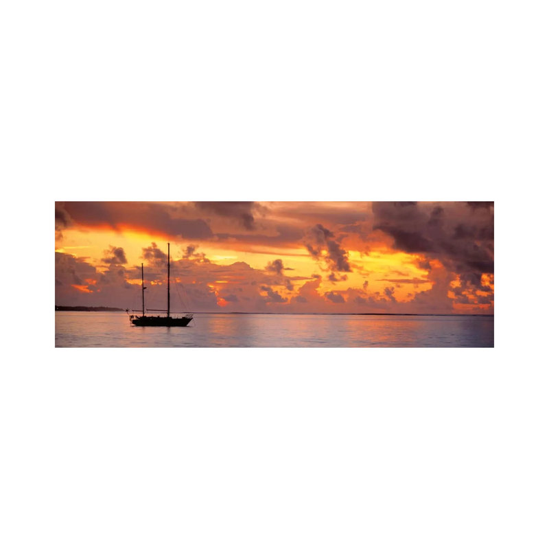 Boat at Sunset 1 Piece Wrapped Canvas Panoramic Wall Art, 121.92 cm H x 40.64 cm W x 1.91 cm D