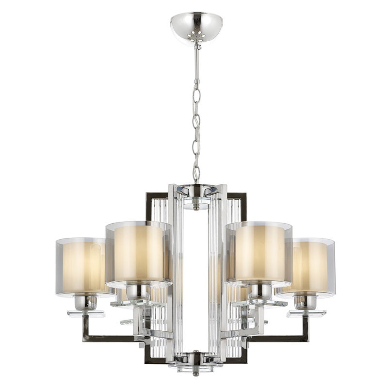 Glamorous Chrome Chandelier, 27.6 in Height x 27.6 in Diameter | Metal Body with Elegant Glass Cap | 6 E27 Sockets, Max 40W | Perfect for Modern Dining Room & Living Space, Stylish & Eye-Catching Design